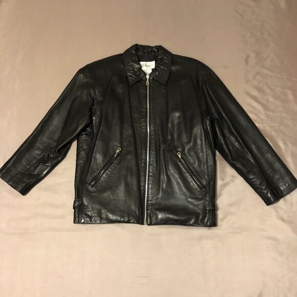Dalmy's Black Leather Jacket With Zipper On Front - Picture 1 of 11